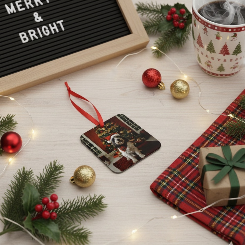 Pet Dog / Cat Christmas Ornament with Red Ribbon Custom Made